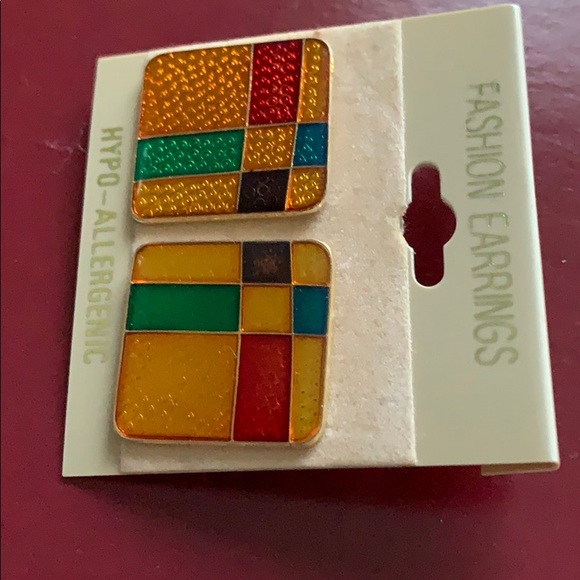 Vintage Fashion Earrings multicolour rectangular - Picture 5 of 9